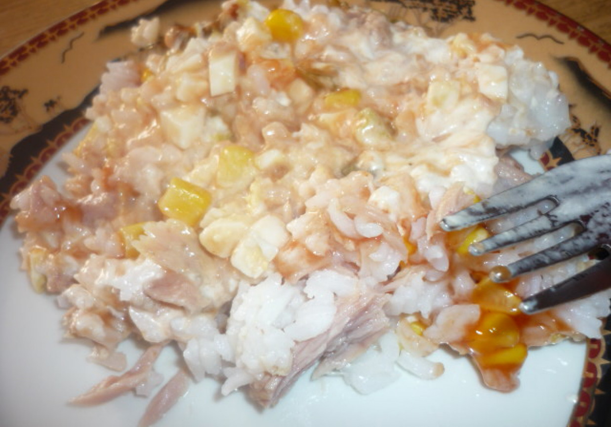Sałatka warstwowa tuńczykowo-ryżowa foto