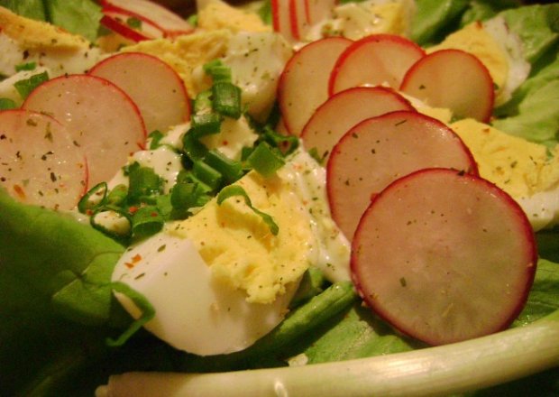Fotografia przedstawiająca Sałatka z jajka i rzodkiewki w sosie chrzanowo-majonezowym