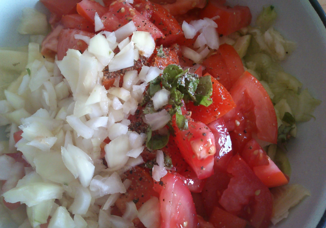 sałatka z ogórkiem, cebulą i pomidorami foto