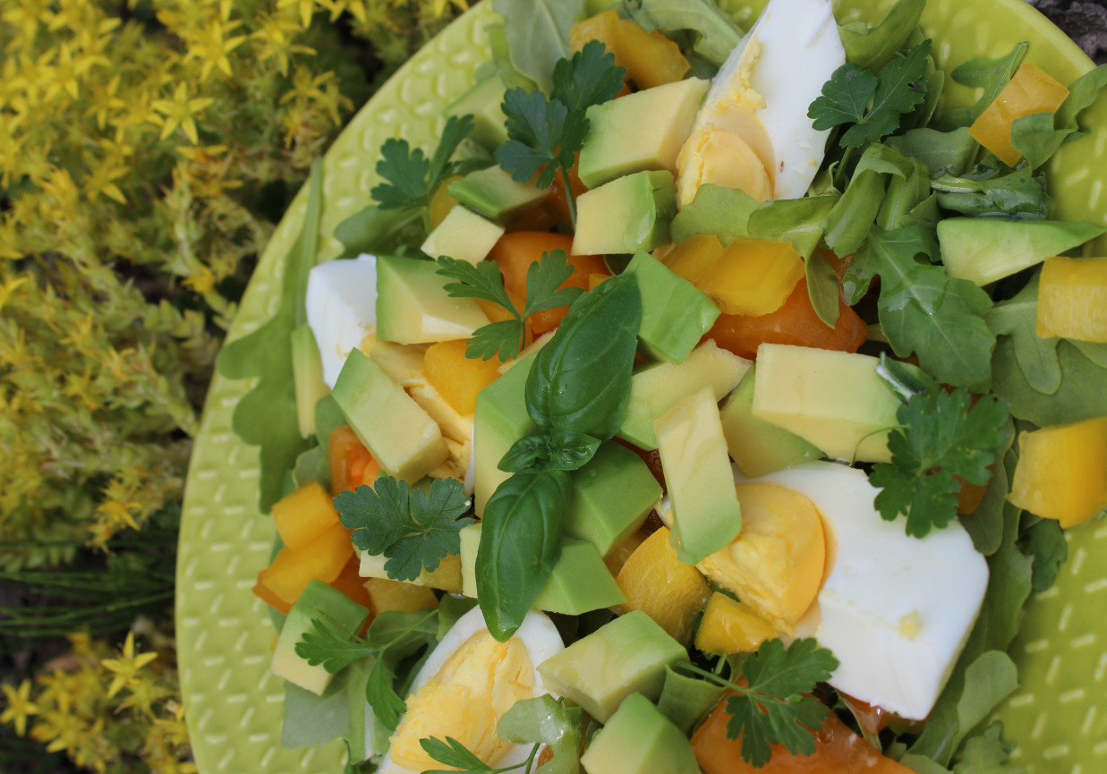 Sałatka z rukoli z żółtym i pomidorami i papryką foto