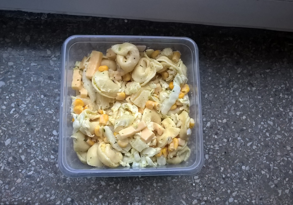 Sałatka z tortellini, ananasem i żółtym serem foto