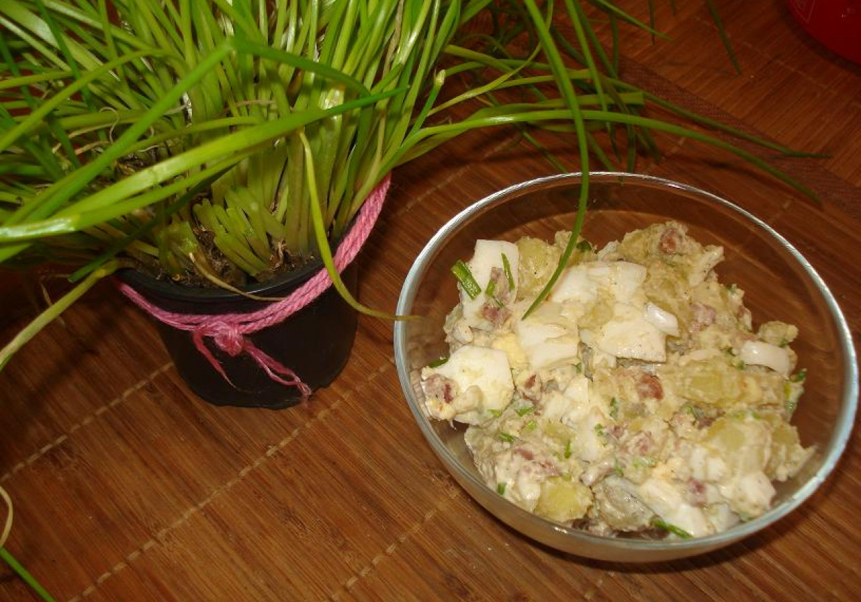 Sałatka ziemniaczana z boczkiem i sosem chrzanowym foto