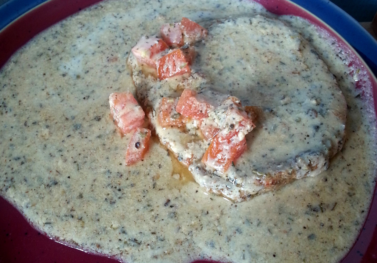 Schab w sosie ziołowym z pomidorem foto