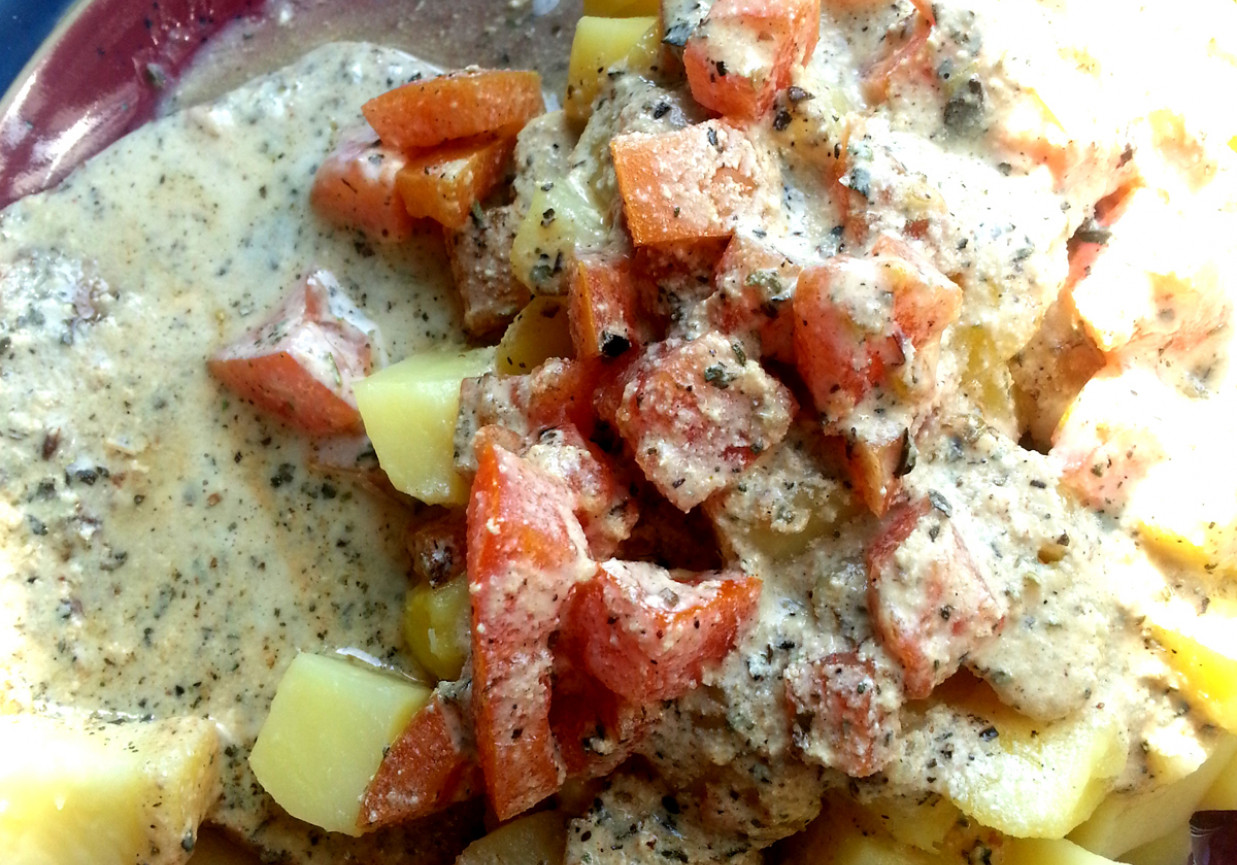 Schab w sosie ziołowym z pomidorem foto