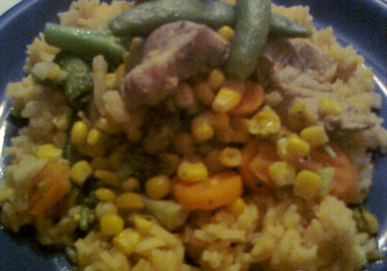 schab w warzywach z ryżem curry foto