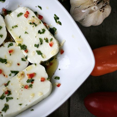 Krok 1 - Ser halloumi z krewetkami, mango i mleczkiem kokosowym foto