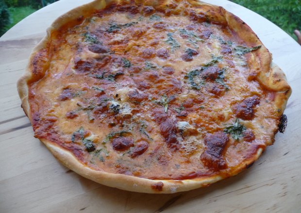 Fotografia przedstawiająca Serowa pizza z rukolą