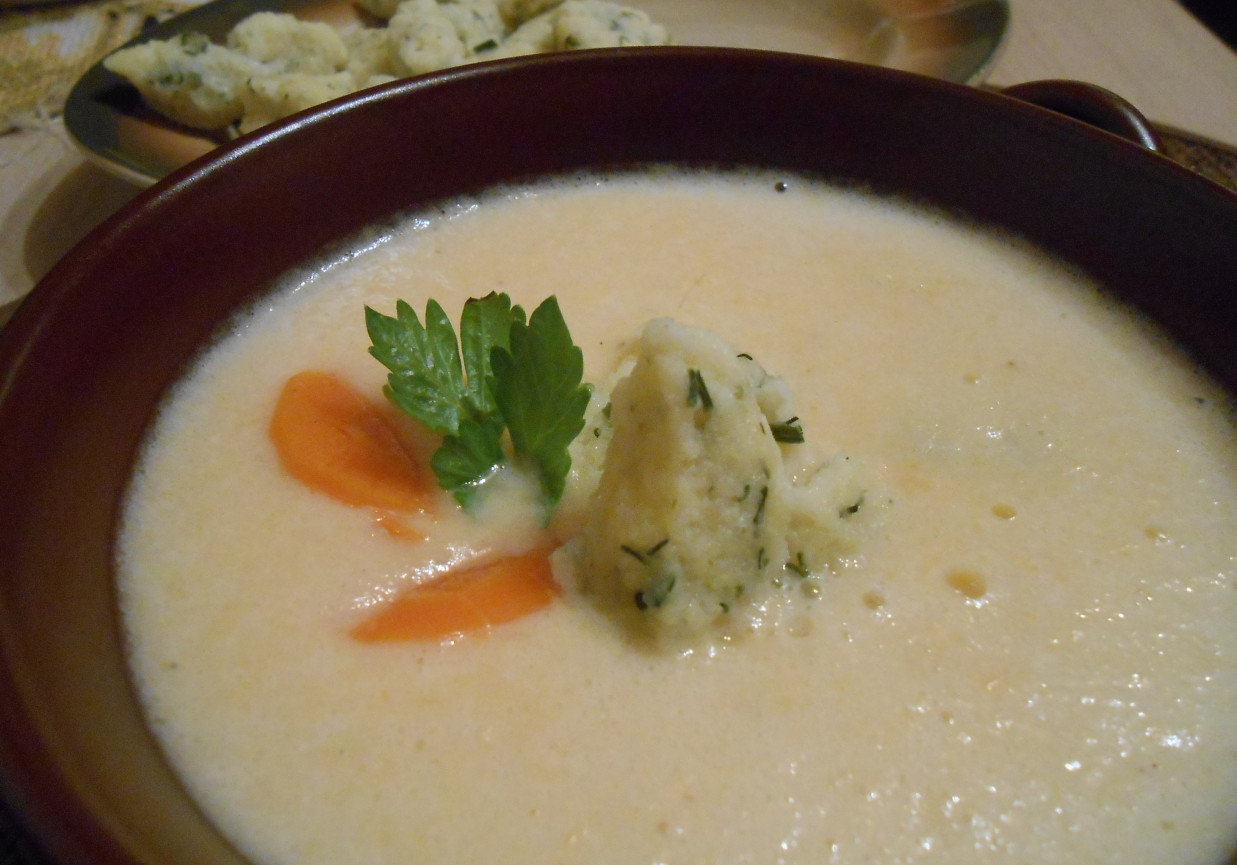 Serowo - jarzynowa zupa z kluseczkami. foto