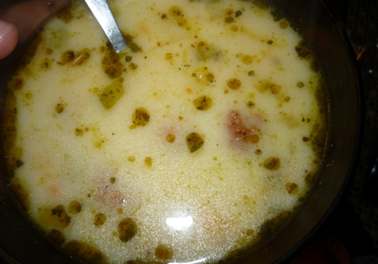 Smaczna pożywna zupa serowa z klopsikami mielonymi foto