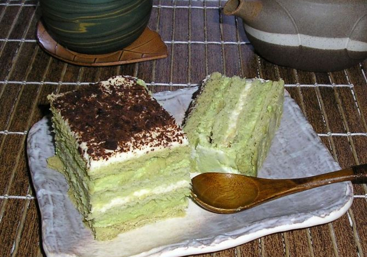 Śmietanowiec z zieloną herbatą foto