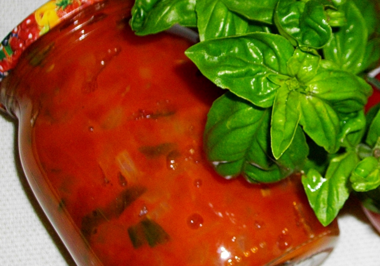 Sos pomidorowo-cebulowy z białym winem i bazylią foto