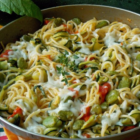 Krok 3 - Spaghetti z cukinią i bobem foto