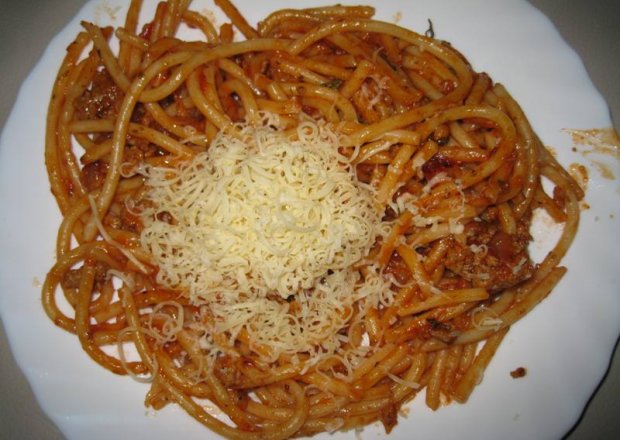 Fotografia przedstawiająca Spaghetti z mięsem i grzybami