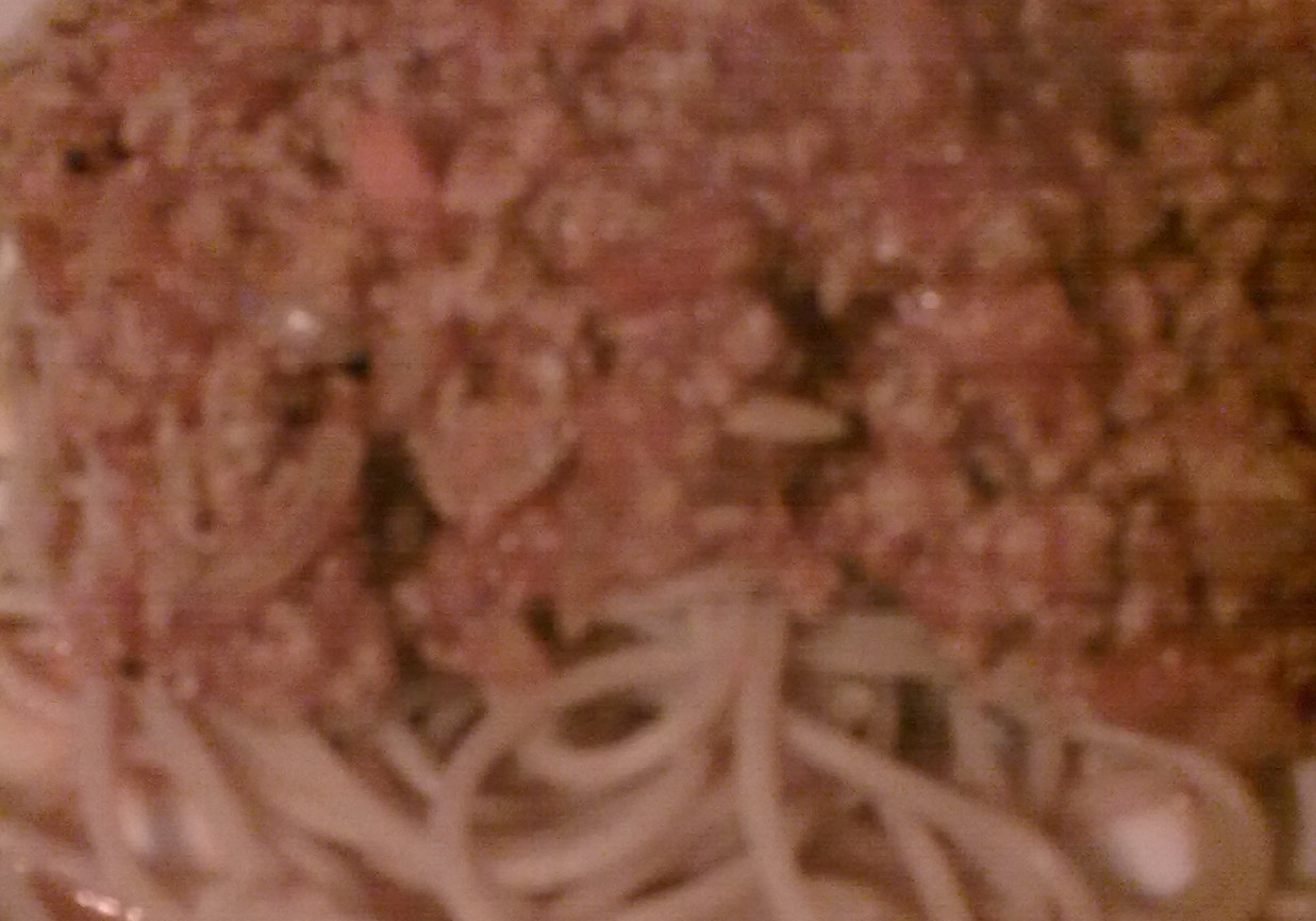 Spaghetti z sosem pomidorowym i mięsem mielonym z dzika foto