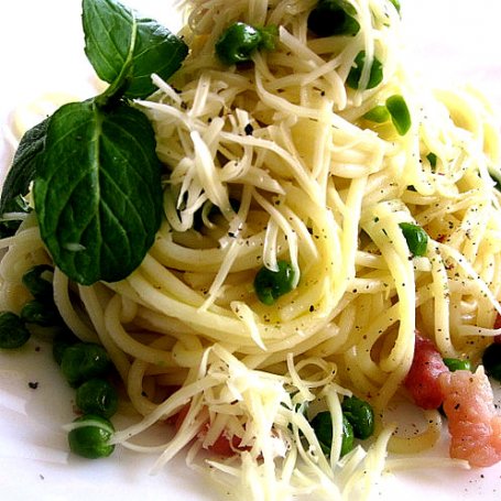Krok 3 - Spaghetti z  zielonym groszkiem i pancettą foto