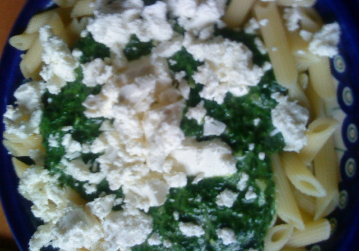 Spaghetti ze szpinakiem i serem typu feta foto
