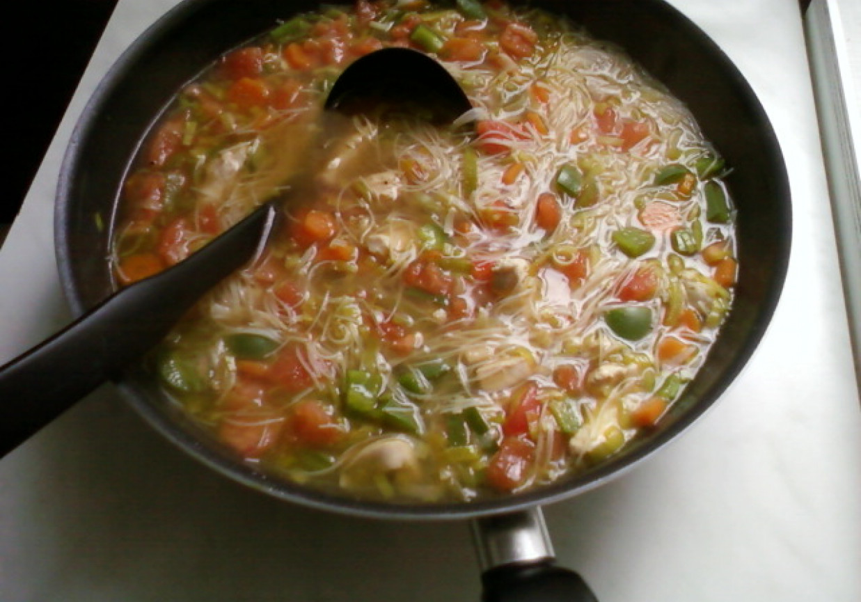 Szybka zupa z kurczakiem i makaronem ryżowym foto