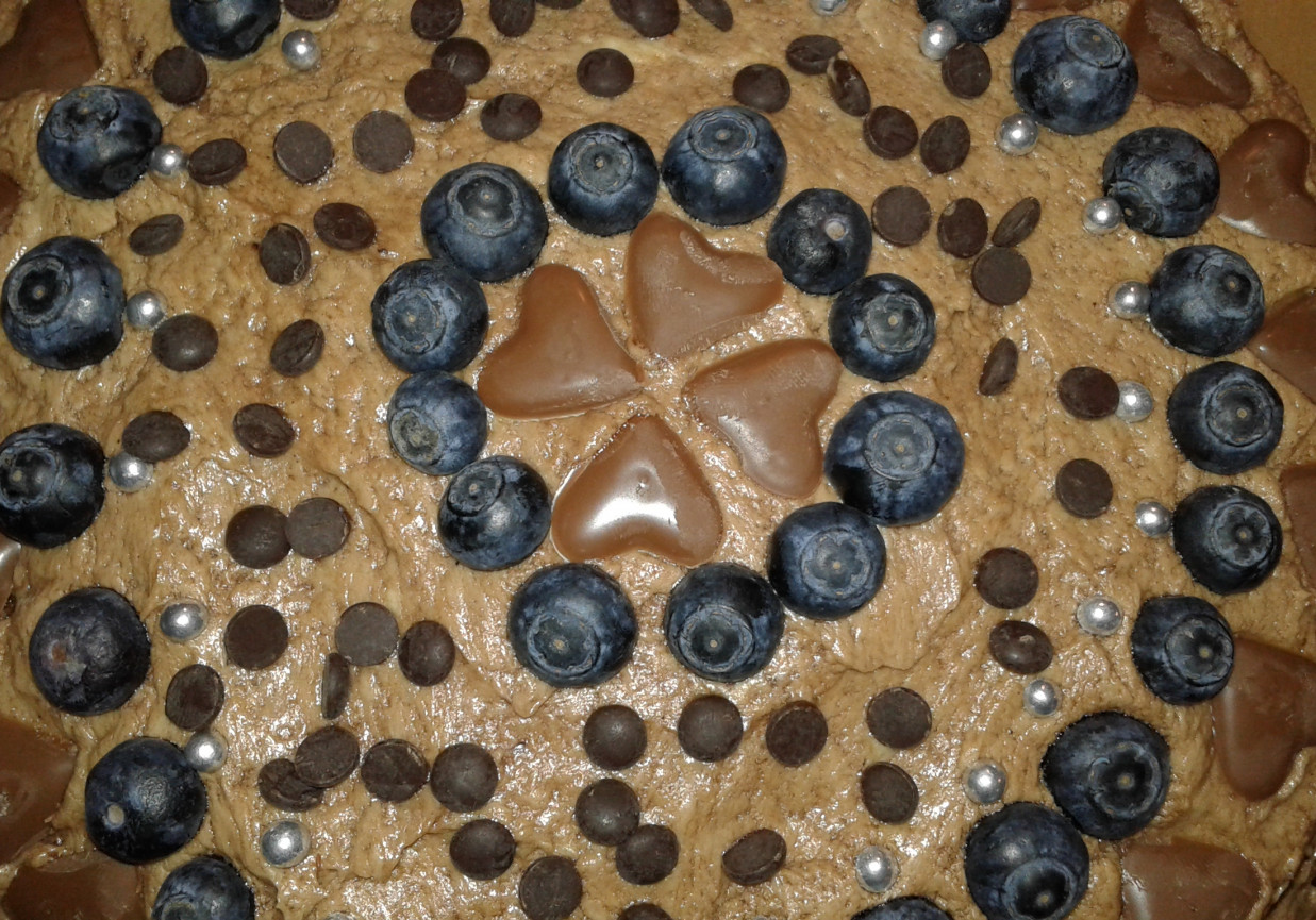 Torcik biszkoptowy z czekoladą i borówkami amerykańskimi foto