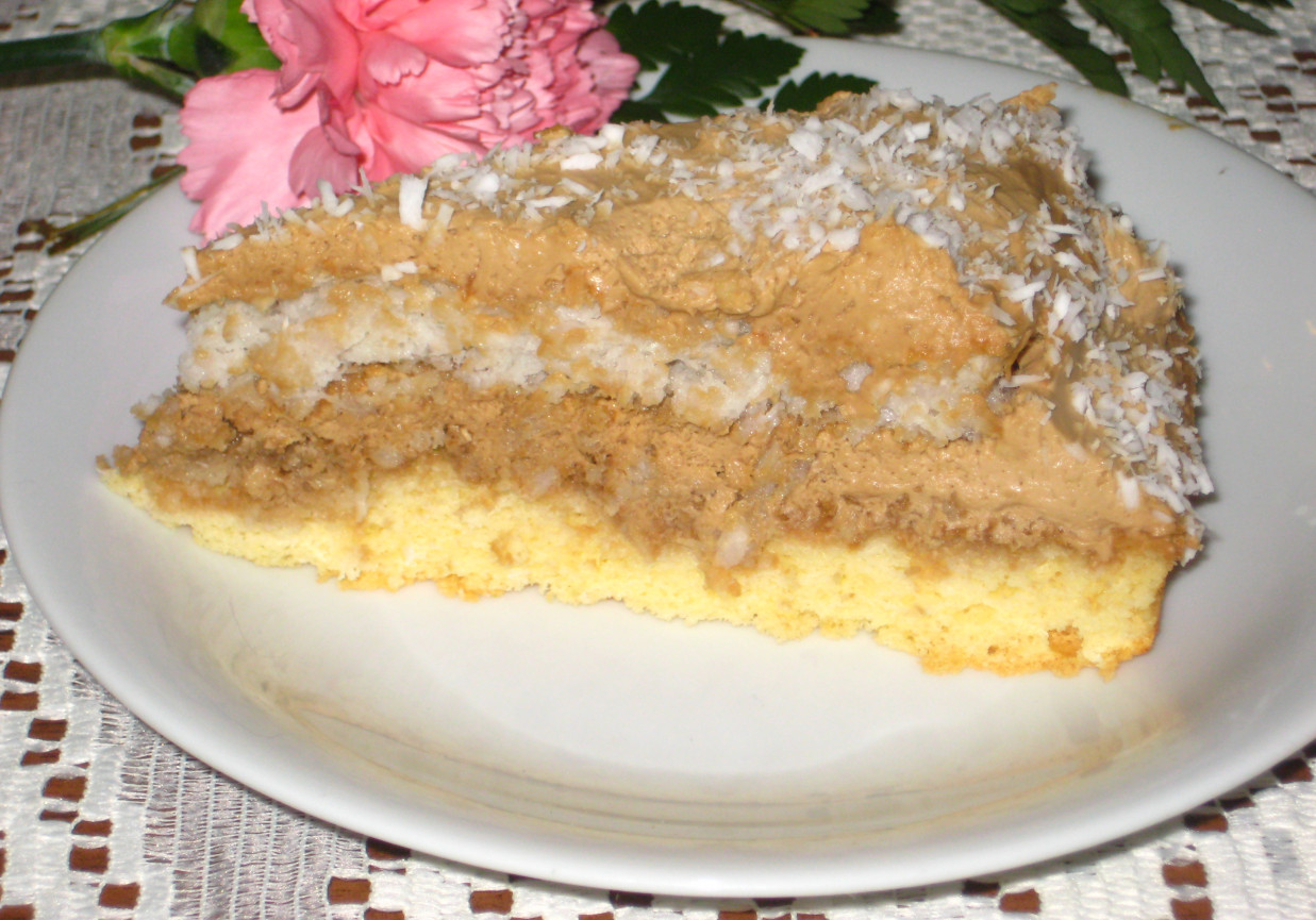 Tort biszkoptowo-kokosowy z kremem kawowym. foto