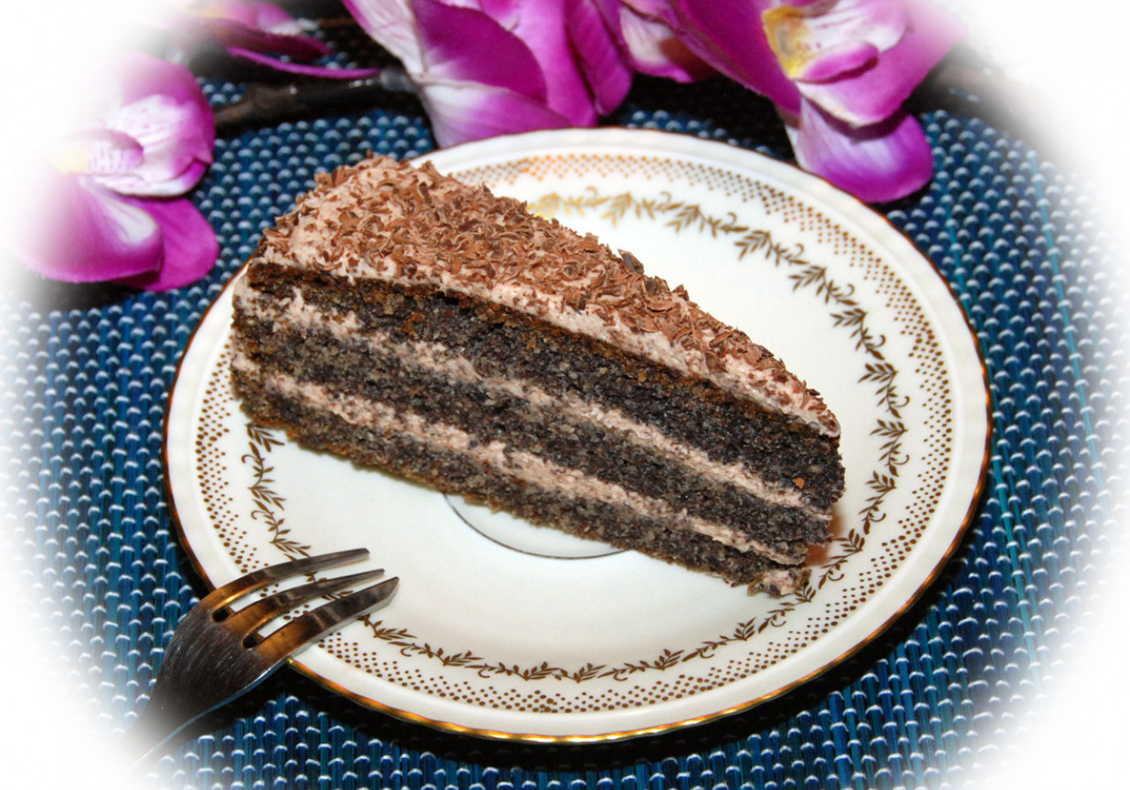 Tort makowy z czekoladowym kremem mascarpone foto