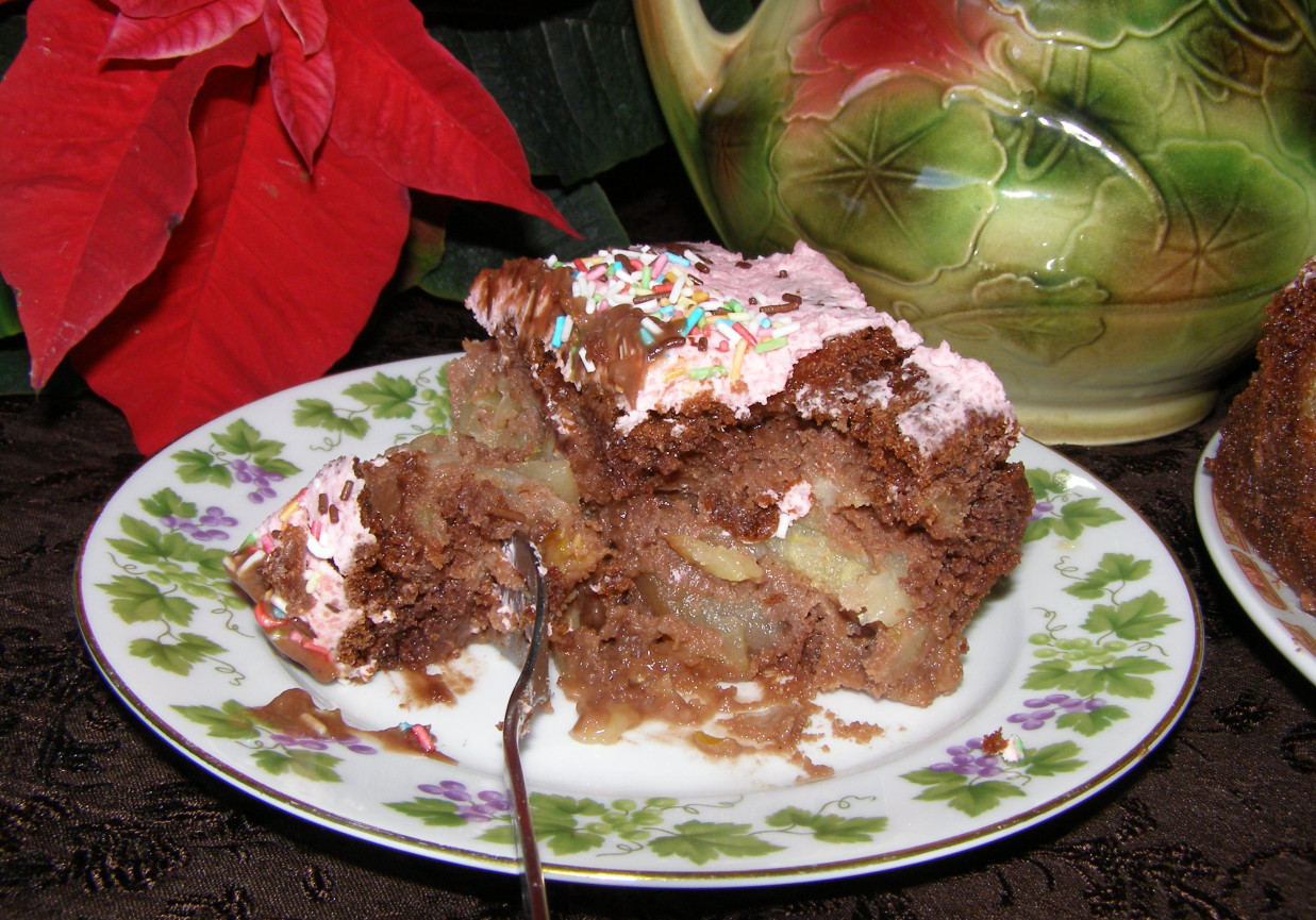 wyśmienite jabłkowo pomarańczowe kakaowe ciasto ze śmietaną galaretkową... foto