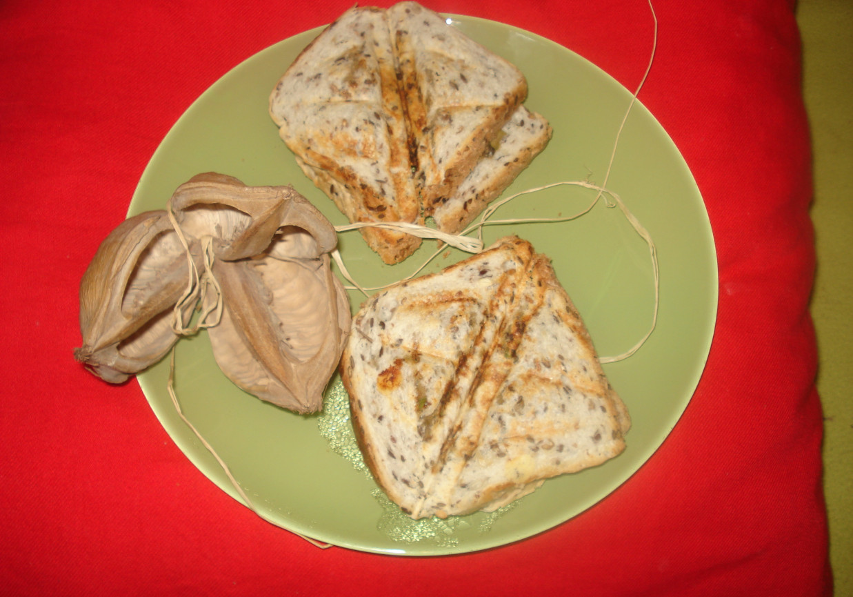 Zapiekane tosty z pieczarkami, selerem naciowym i pomidorem foto