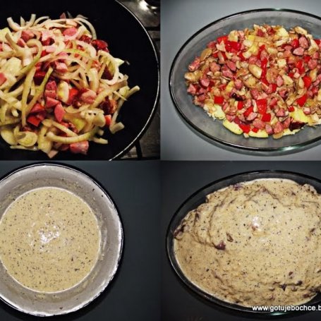 Krok 2 - Zapiekanka ziemniaczana z kiełbasą, boczkiem i warzywami foto
