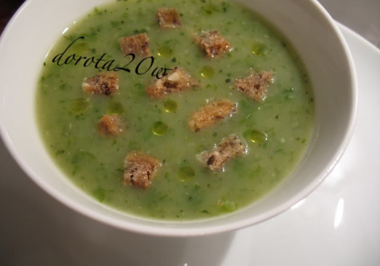 Zielona zupa z sałaty i cukinii foto