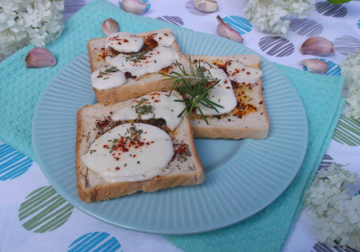 Ziołowe grzanki z serem mozzarella. foto