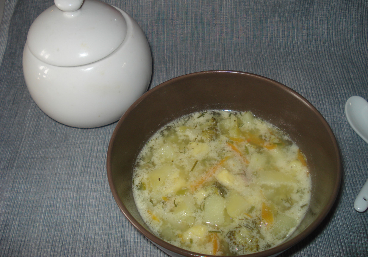 Zupa brokułowa z lanym ciastem i koperkiem foto