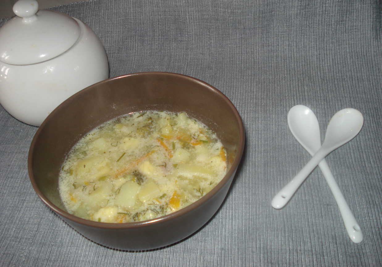 Zupa brokułowa z lanym ciastem i koperkiem foto