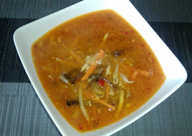 Fotografia przedstawiająca Zupa chińska ostro-kwaśna z mięsem mielonym
