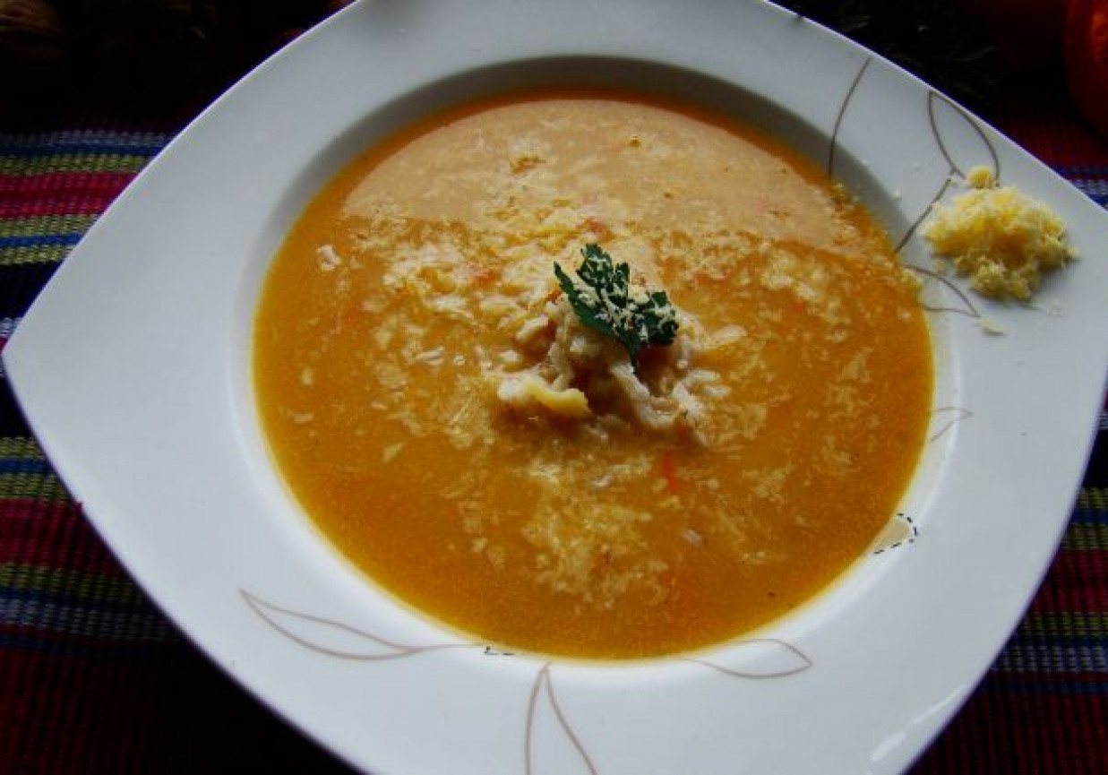 Zupa dyniowa z ryzem brazowym i seem foto