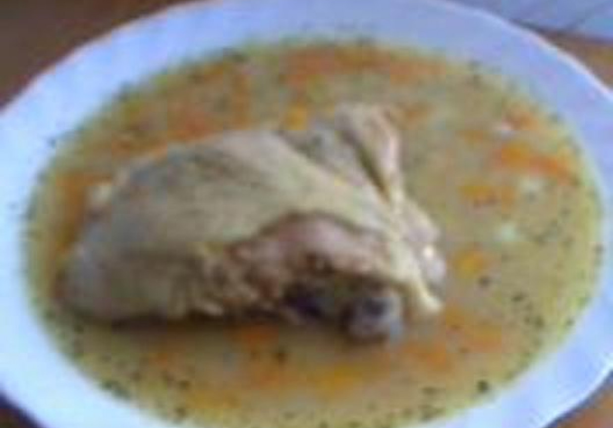 Zupa fasolowa na kawałku kurczaka foto