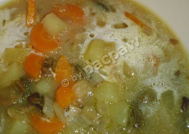 Fotografia przedstawiająca Zupa grzybowa z cebulką i warzywami