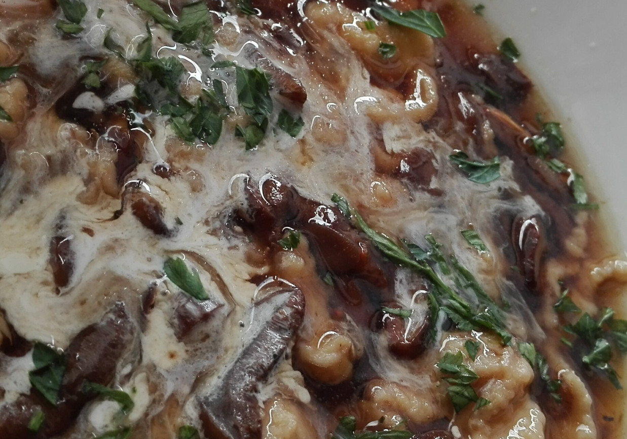 Zupa grzybowa z lanymi kluskami foto