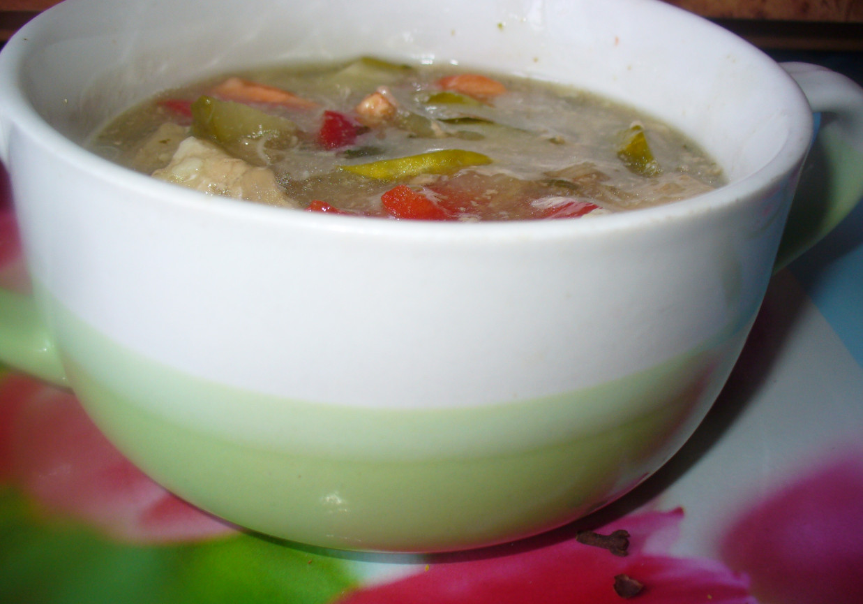 Zupa gulaszowa z papryką i ogórkiem. foto