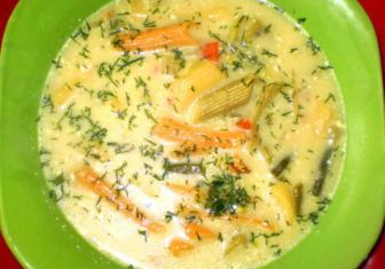 Zupa jarzynowa z kolorowym makaronem : foto