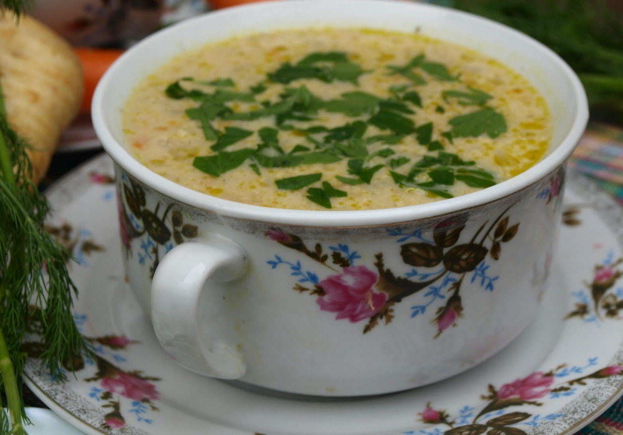 Zupa kalafiorowo-serowa na smażonym kalafiorze foto