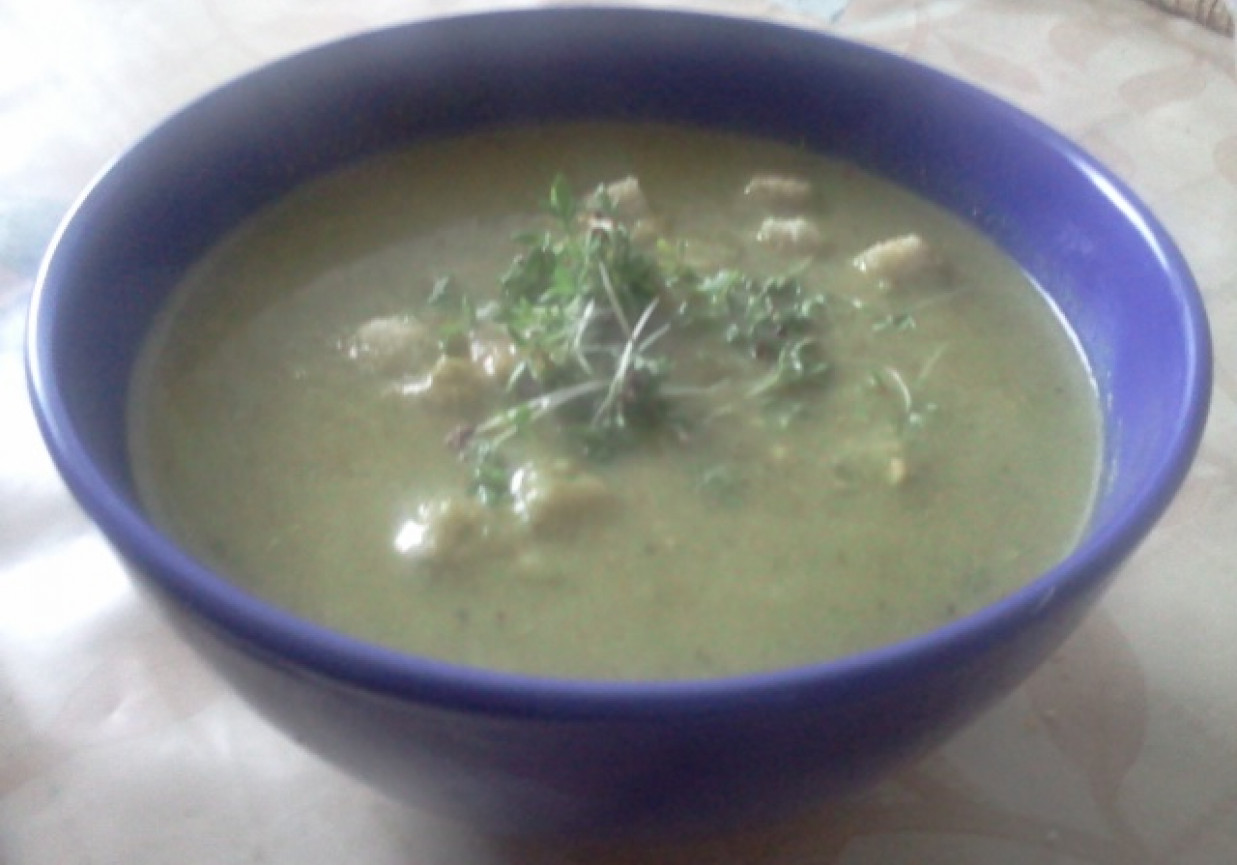 Zupa krem porowo-brokułowa z jajkiem i rzeżuchą foto