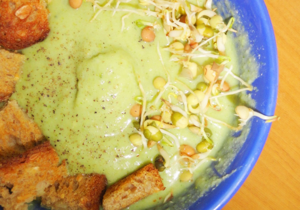Zupa krem z brokułów z kiełkami i grzankami foto