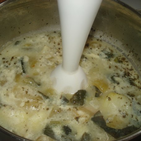 Krok 6 - Zupa krem z cukini i swieżego szpinaku zaserwowana  z kiełkami  foto
