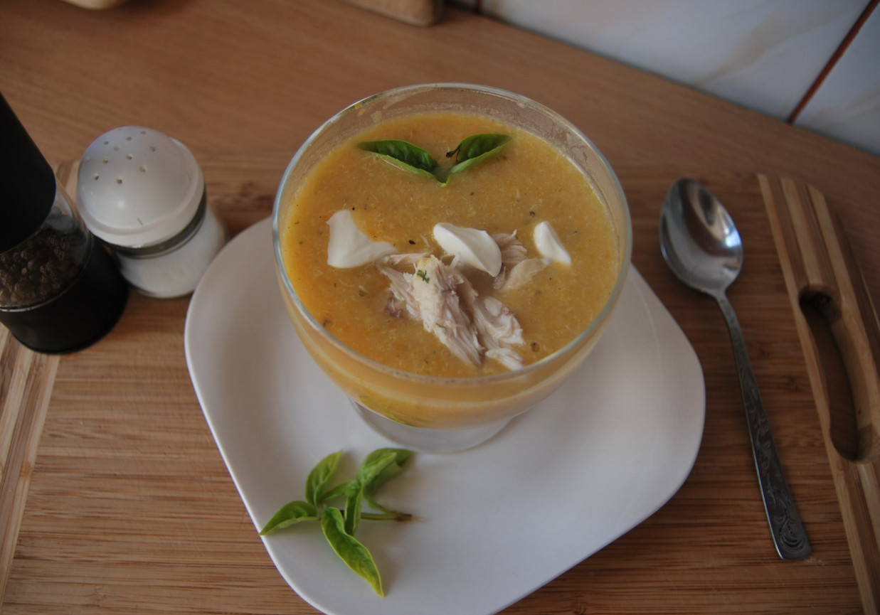 Zupa  - krem z kalafiora z kawałkami kurczaka i warzywami foto