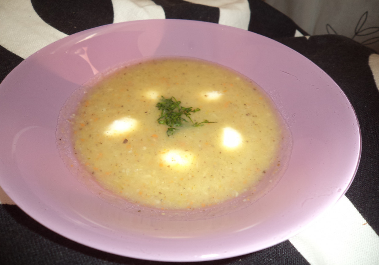 Zupa krem z pora i pieczarek- zaserwowana z mini Mozzarelą :) foto