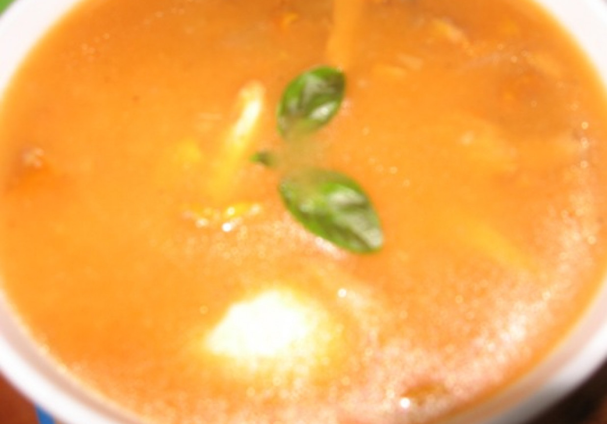 Zupa kurkowa z sokiem marchwiowym i mozzarellą foto