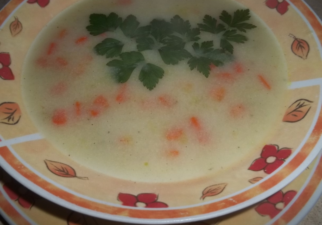 Zupa marchewkowa z groszkiem i kaszką manną foto