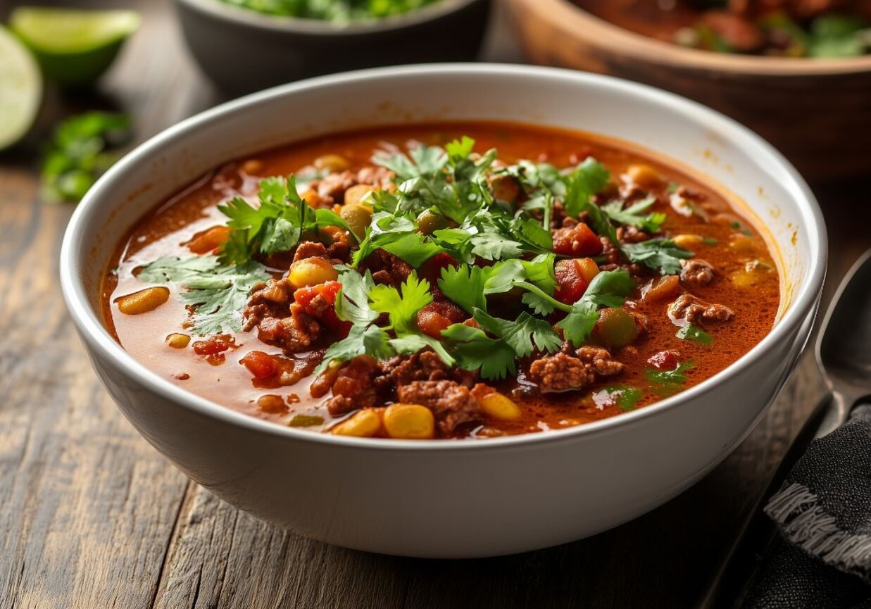 Zupa meksykańska z mięsem mielonym foto