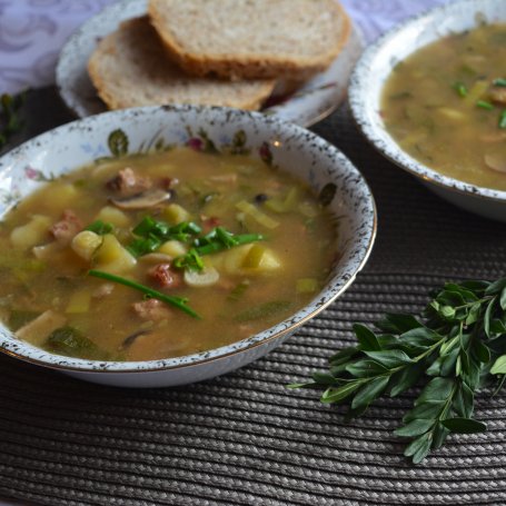Krok 6 - Zupa mięsna z pieczarkami i porem foto