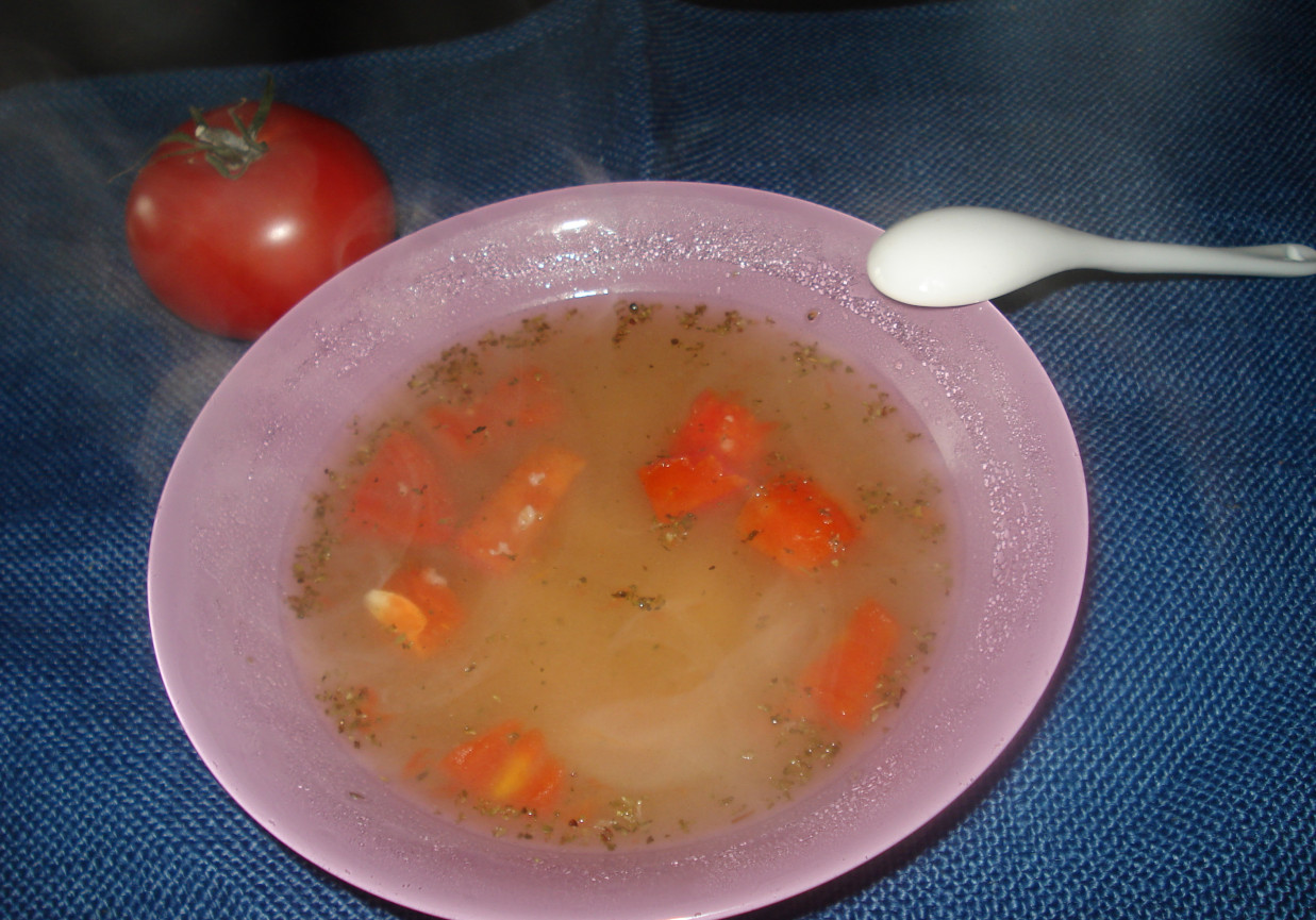Zupa na wywarze z gołębia z kaszą i pomidorami foto