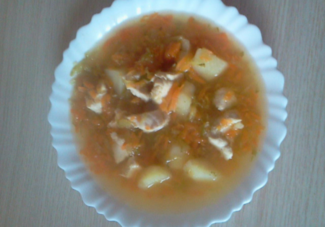 Zupa ogórkowo- marchewkowa gotowana na piersi z kurczaka foto